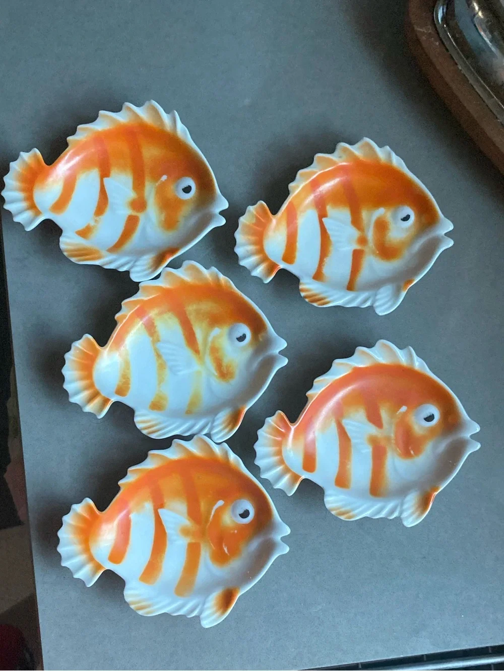 Vintage japanese ceramic gold fish shoyu zara soy sauce appetizer plates